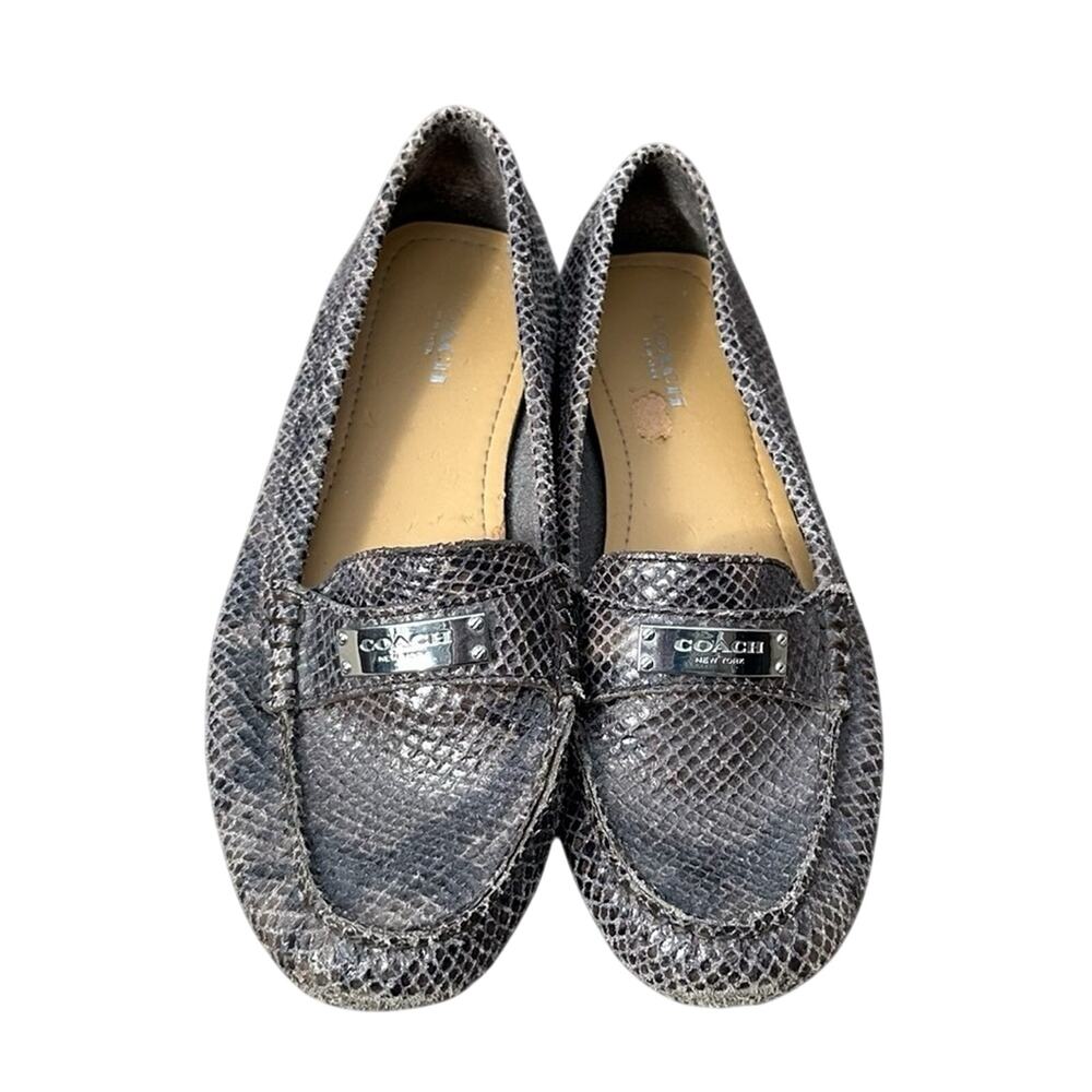 Coach Fredrica Loafers, Gray Textured Leather Flats/ Loafers GUC 7.5B